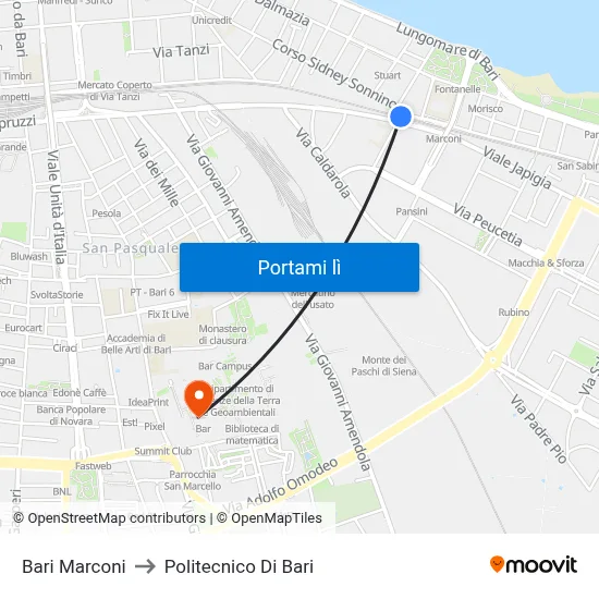 Bari Marconi to Politecnico Di Bari map