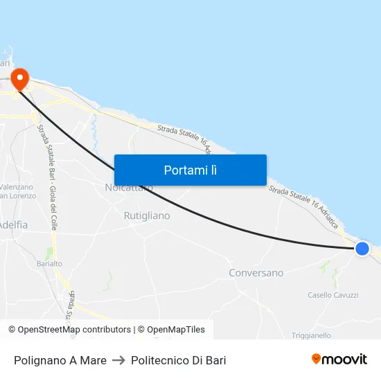 Polignano A Mare to Politecnico Di Bari map