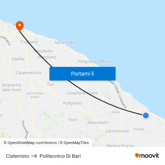 Cisternino to Politecnico Di Bari map