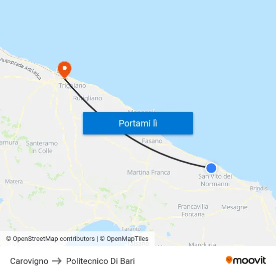 Carovigno to Politecnico Di Bari map