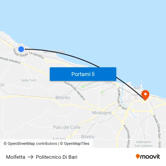 Molfetta to Politecnico Di Bari map