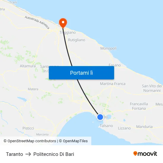 Taranto to Politecnico Di Bari map