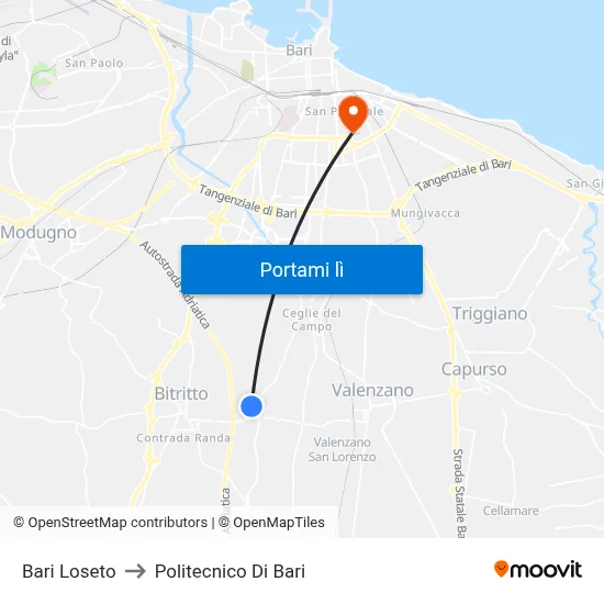 Bari Loseto to Politecnico Di Bari map