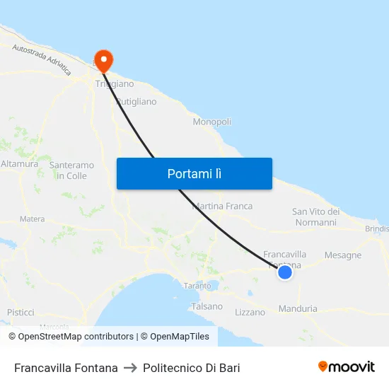 Francavilla Fontana to Politecnico Di Bari map