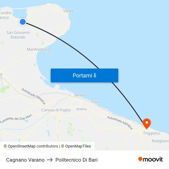 Cagnano Varano to Politecnico Di Bari map