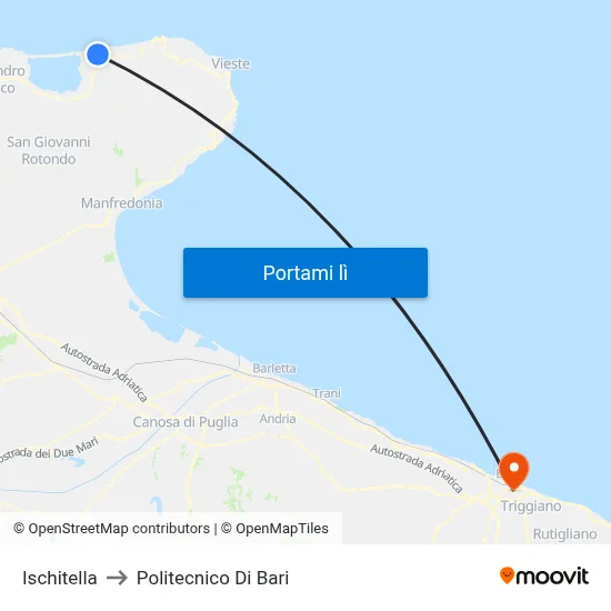 Ischitella to Politecnico Di Bari map