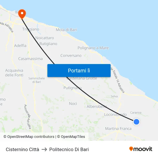 Cisternino Città to Politecnico Di Bari map