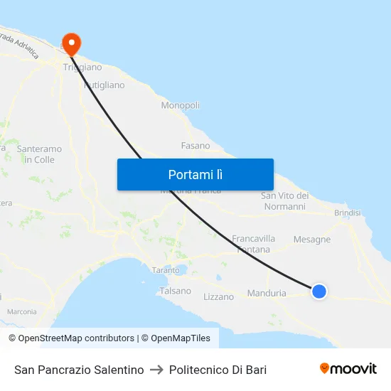 San Pancrazio Salentino to Politecnico Di Bari map