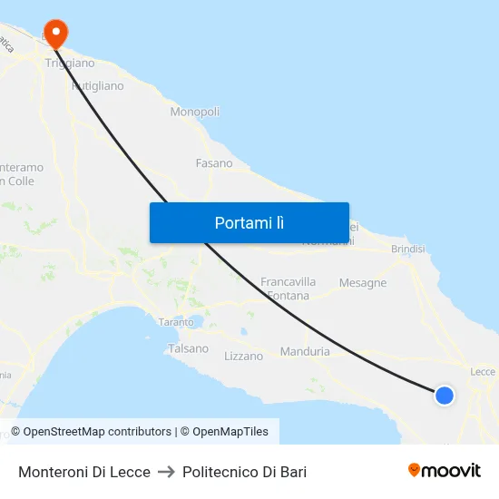 Monteroni Di Lecce to Politecnico Di Bari map