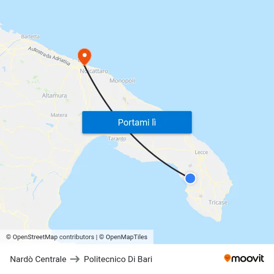Nardò Centrale to Politecnico Di Bari map