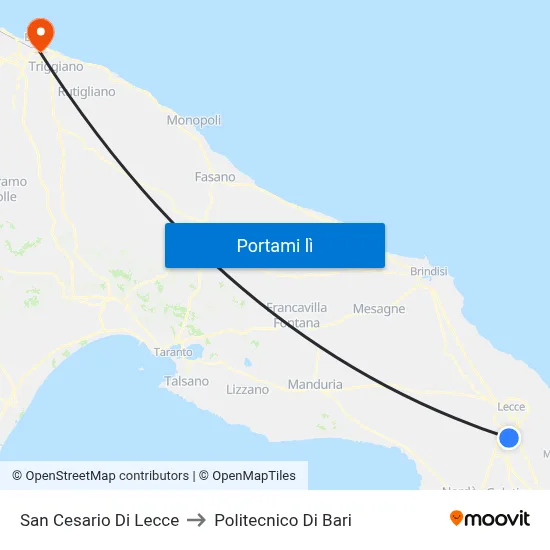 San Cesario Di Lecce to Politecnico Di Bari map