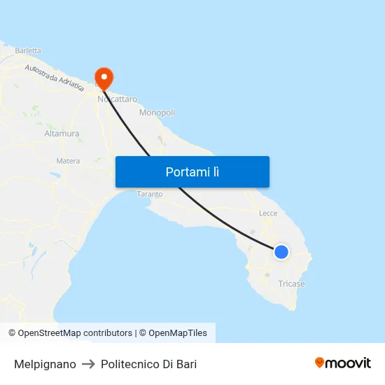 Melpignano to Politecnico Di Bari map