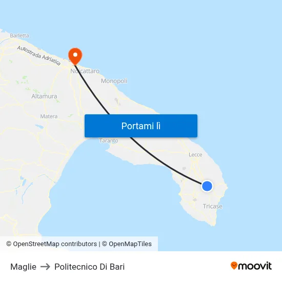 Maglie to Politecnico Di Bari map