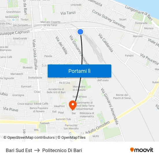 Bari Sud Est to Politecnico Di Bari map