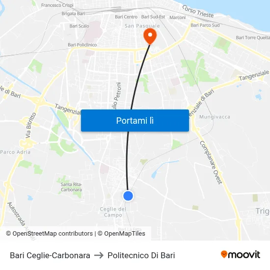Bari Ceglie-Carbonara to Politecnico Di Bari map