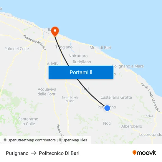 Putignano to Politecnico Di Bari map