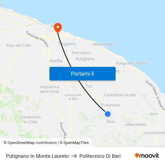 Putignano In Monte Laureto to Politecnico Di Bari map