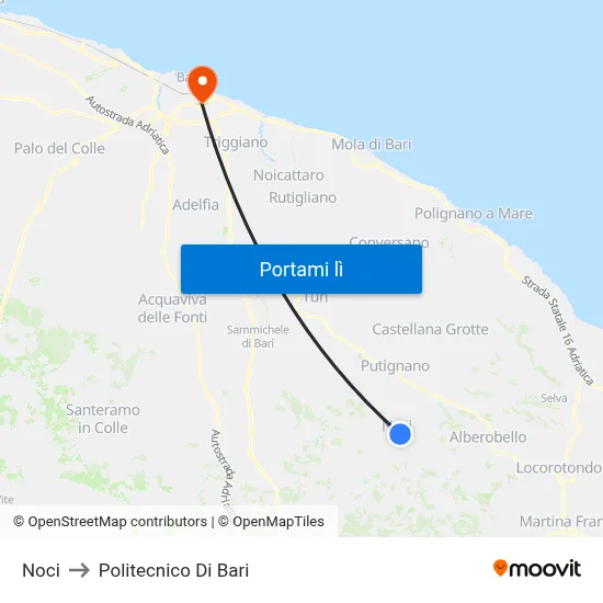 Noci to Politecnico Di Bari map