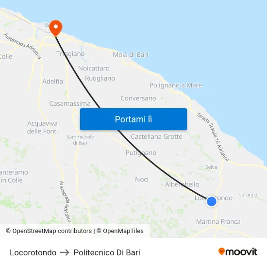 Locorotondo to Politecnico Di Bari map