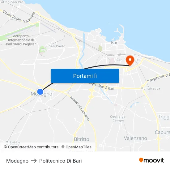 Modugno to Politecnico Di Bari map