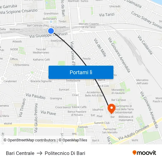 Bari Centrale to Politecnico Di Bari map