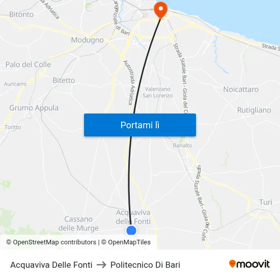 Acquaviva Delle Fonti to Politecnico Di Bari map