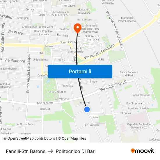 Fanelli-Str. Barone to Politecnico Di Bari map
