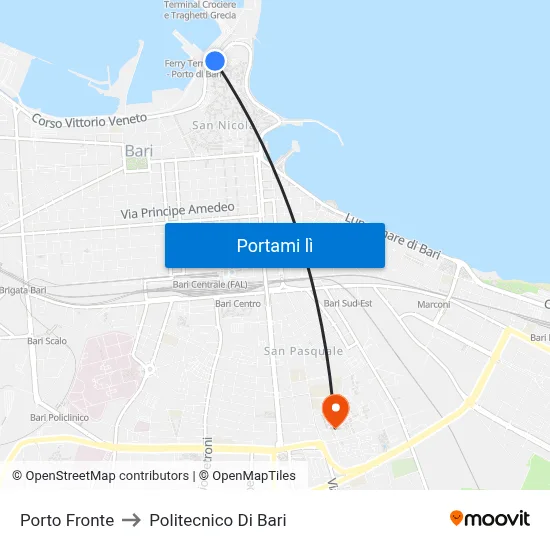 Porto Fronte to Politecnico Di Bari map
