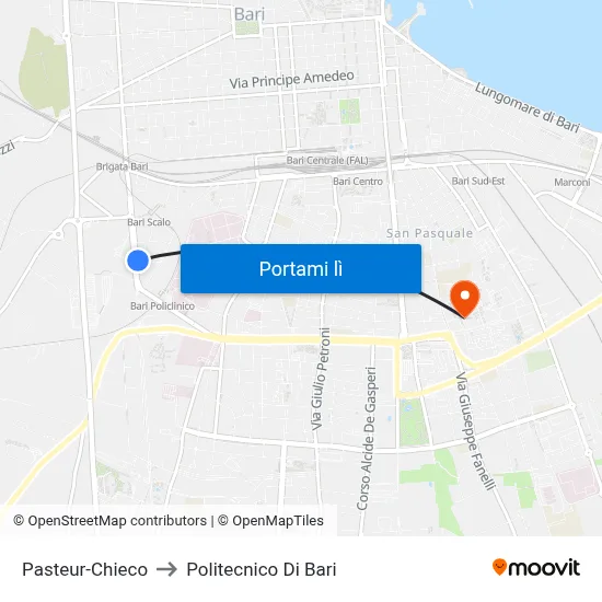 Pasteur-Chieco to Politecnico Di Bari map