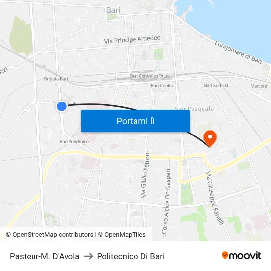 Pasteur-M. D'Avola to Politecnico Di Bari map