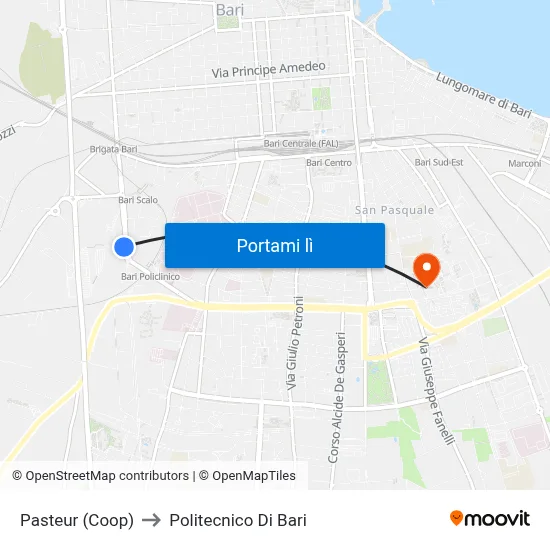 Pasteur (Coop) to Politecnico Di Bari map