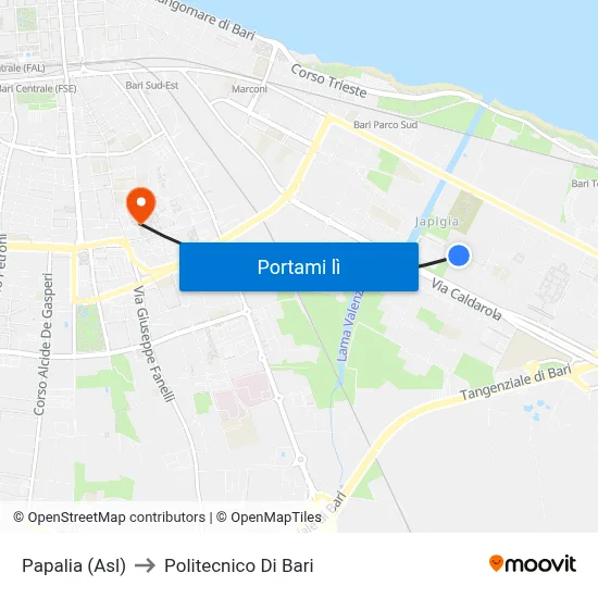 Papalia (Asl) to Politecnico Di Bari map
