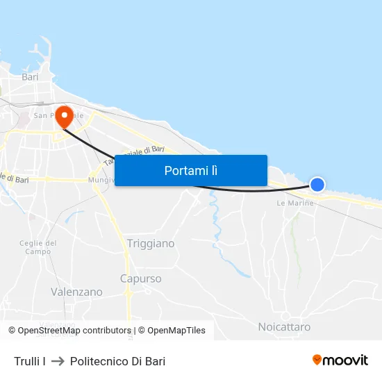 Trulli I to Politecnico Di Bari map