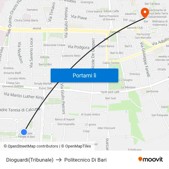 Dioguardi(Tribunale) to Politecnico Di Bari map