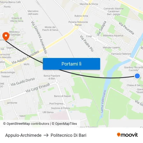 Appulo-Archimede to Politecnico Di Bari map
