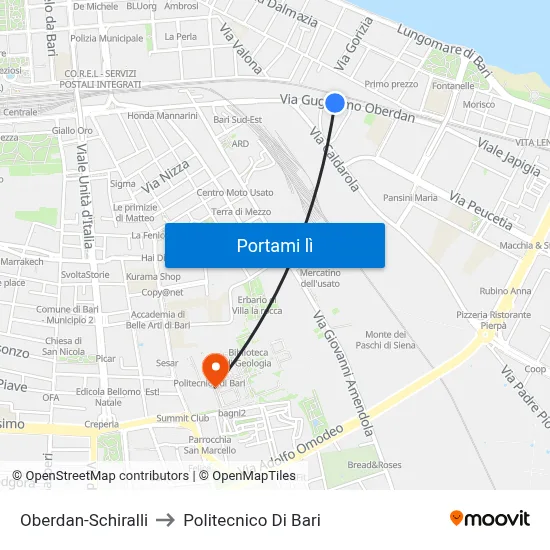 Oberdan-Schiralli to Politecnico Di Bari map