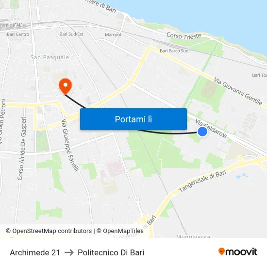 Archimede 21 to Politecnico Di Bari map