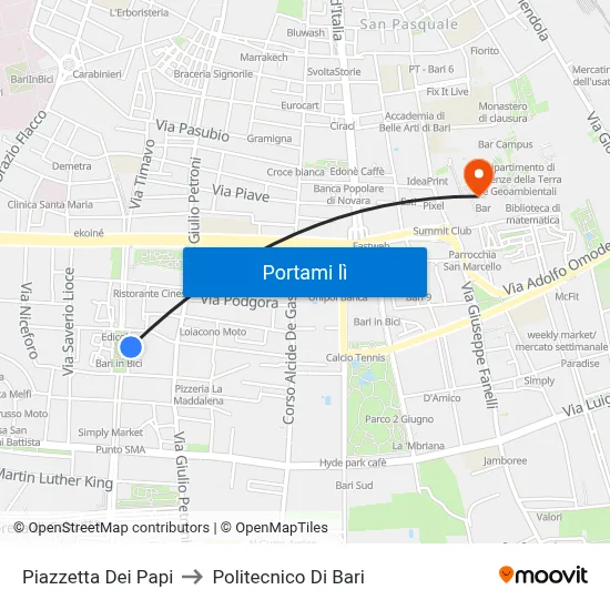 Piazzetta Dei Papi to Politecnico Di Bari map