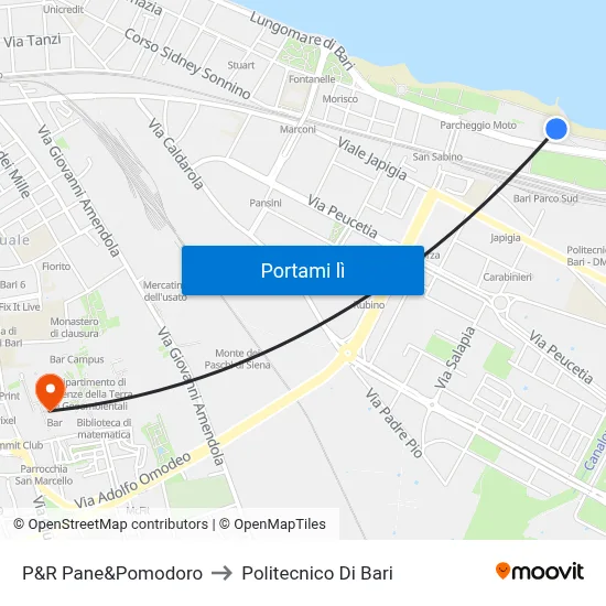 P&R Pane&Pomodoro to Politecnico Di Bari map