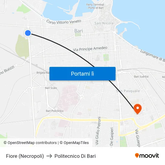 Fiore (Necropoli) to Politecnico Di Bari map