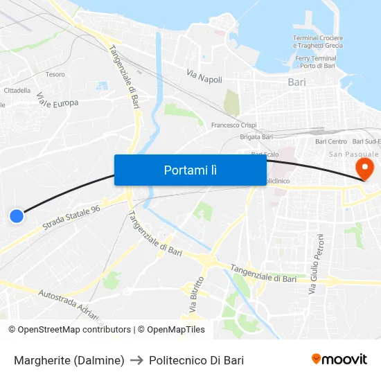 Margherite (Dalmine) to Politecnico Di Bari map