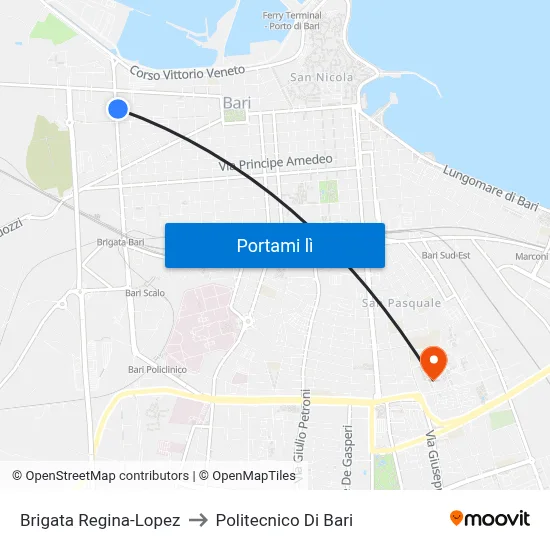 Brigata Regina-Lopez to Politecnico Di Bari map
