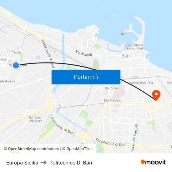 Europa-Sicilia to Politecnico Di Bari map