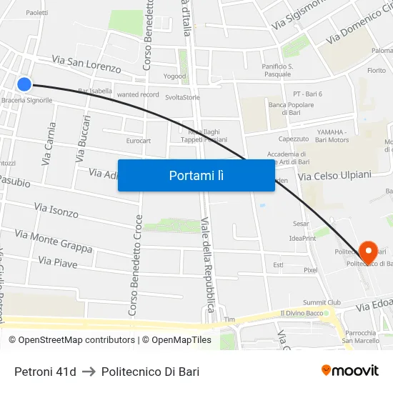 Petroni 41d to Politecnico Di Bari map