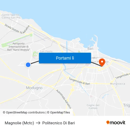 Magnolie (Mctc) to Politecnico Di Bari map