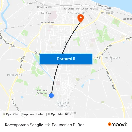 Roccaporena-Scoglio to Politecnico Di Bari map