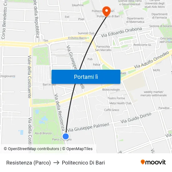 Resistenza (Parco) to Politecnico Di Bari map
