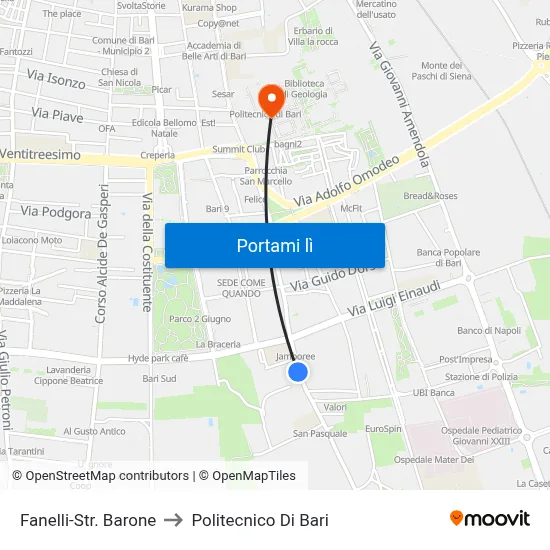 Fanelli-Str. Barone to Politecnico Di Bari map