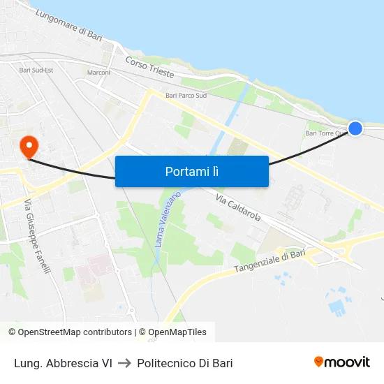 Lung. Abbrescia VI to Politecnico Di Bari map
