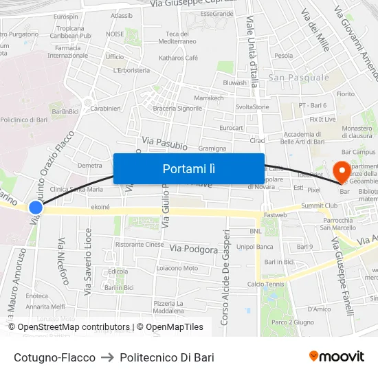 Cotugno-Flacco to Politecnico Di Bari map
